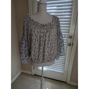 Free People Women's Peblum Boho Cropped White And Purple Top Bell Sleeve XS